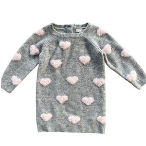 George Girls Grey Pink Heart Knit Sweater Dress Size 18-24 Months